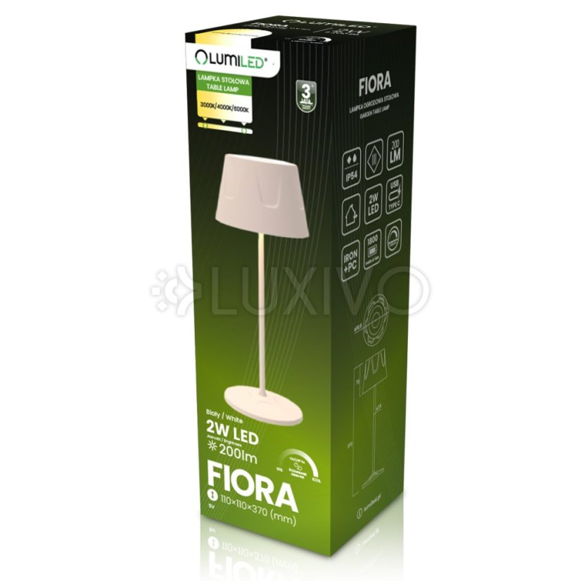 Záhradná LED stojaca dekoratívna stolová nočná USB stmievateľná dotyková biela FIORA LUMILED