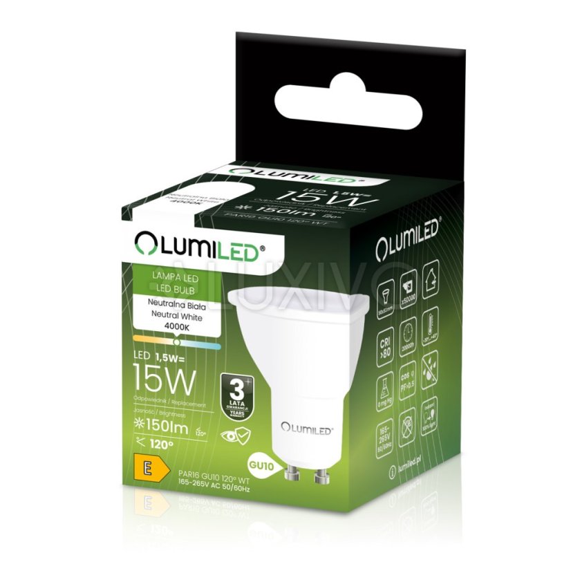 Žiarovka LED GU10 reflektor PAR16 1.5W = 15W 150lm 4000K neutrálna 120° LUMILED