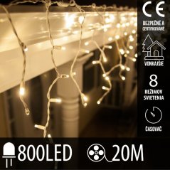 Vianočná led svetelná záclona vonkajšia - programy - časovač + diaľkový ovládač - 800led - 20m teplá biela