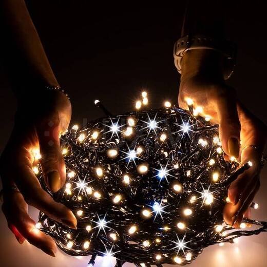 Vianočná led svetelná reťaz vonkajšia FLASH - na spájanie - 300led - 15m - teplá biela / studená biela