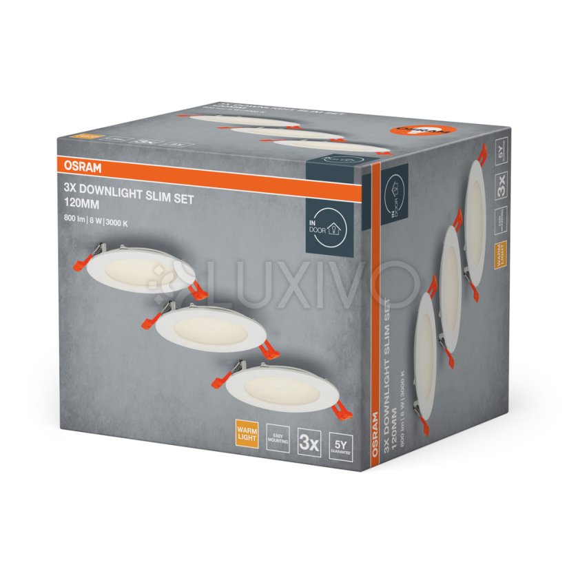 3x svietidlo stropné zapustené halogénové LED bodové okrúhle 8W 550lm 3000K teplá biela Downlight Osram