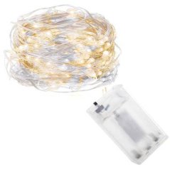 Vianočná led svetelná mikro reťaz na batérie - 100led - 9,9m studená biela+teplá biela