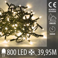 Vianočná led svetelná reťaz vonkajšia s časovačom - 800led - 39,95m teplá biela