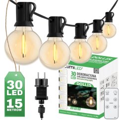 Záhrada Girland Vonkajšie osvetlenie Reťaz 15,2 m 30x LED okrasné korálky 3000K + diaľkové ovládanie DOLLIS LUMILED