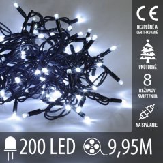 Vianočná led svetelná reťaz na spájanie vnútorná + programy - 200led - 9,95m studená biela