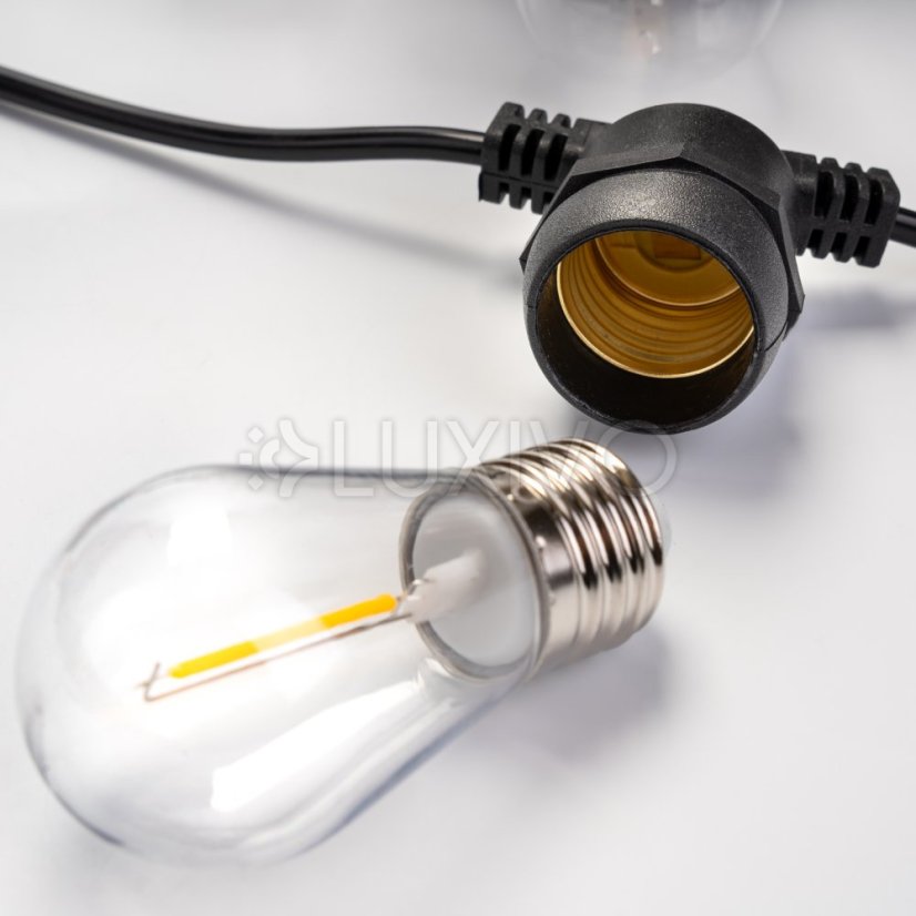 Solárna záhradná girlanda 40x LED dekoratívne žiarovky 20m 2700K teplá s diaľkovým ovládaním SOLENA LUMILED