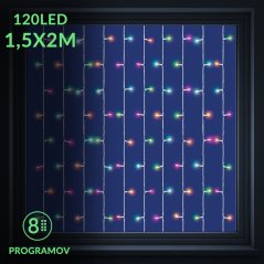 Vianočná led svetelná záclona vonkajšia - SMART - programátor - 120led - 1,5x2 m - RGB