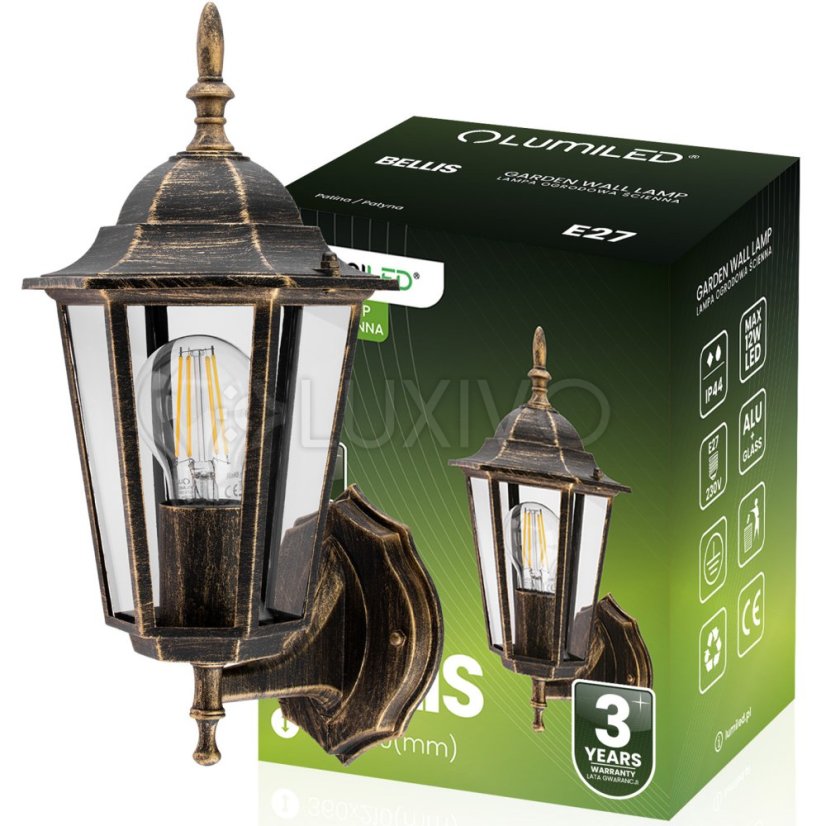 Vonkajšie svietidlo E27 Záhradná nástenná lampa Patina BELLIS LUMILED