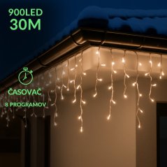 Vianočná led svetelná záclona vonkajšia - programy - časovač - 900led - 30m teplá biela