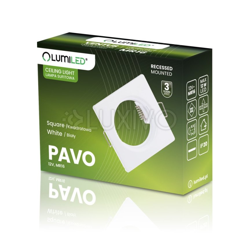 Svietidlo HALOGEN na zapustenú montáž Pevné štvorcové svietidlo PAVO White Sheet MR16 GU10