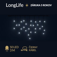 LongLife spojovateľná led svetelná záclona vonkajšia - 50led - 3m studená biela