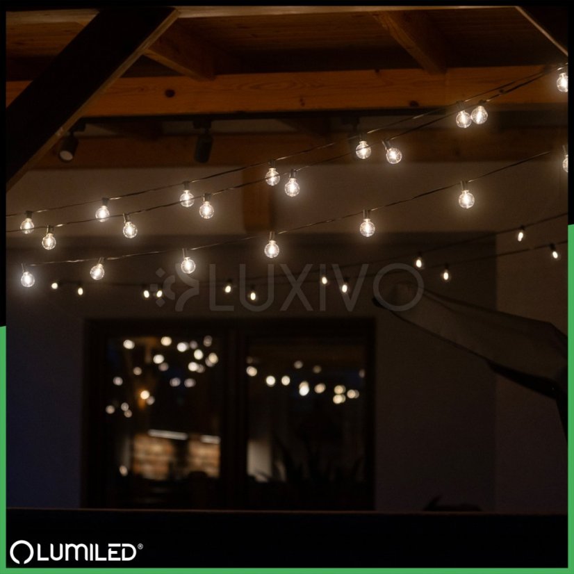 Solárna záhradná girlanda 40x LED ozdobné guľôčky 19, 55m 2700K teplá + diaľkový ovládač CALLIS2 LUMILED