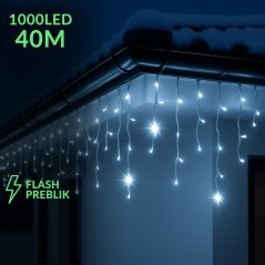 Vianočná led svetelná záclona na spájanie vonkajšia flash - 1000led - 40m - modrá / studená biela