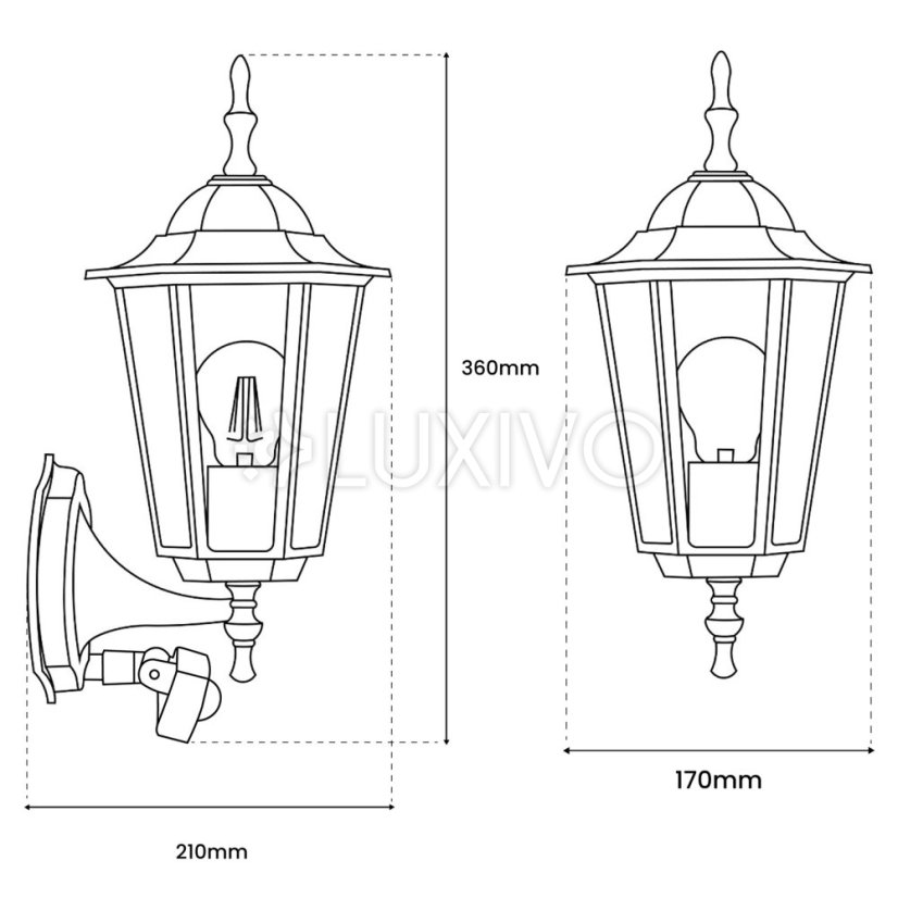 Záhradná lampa Vonkajšia nástenná lampa E27 12W LED svietidlo Senzor pohybu BELLIS LUMILED