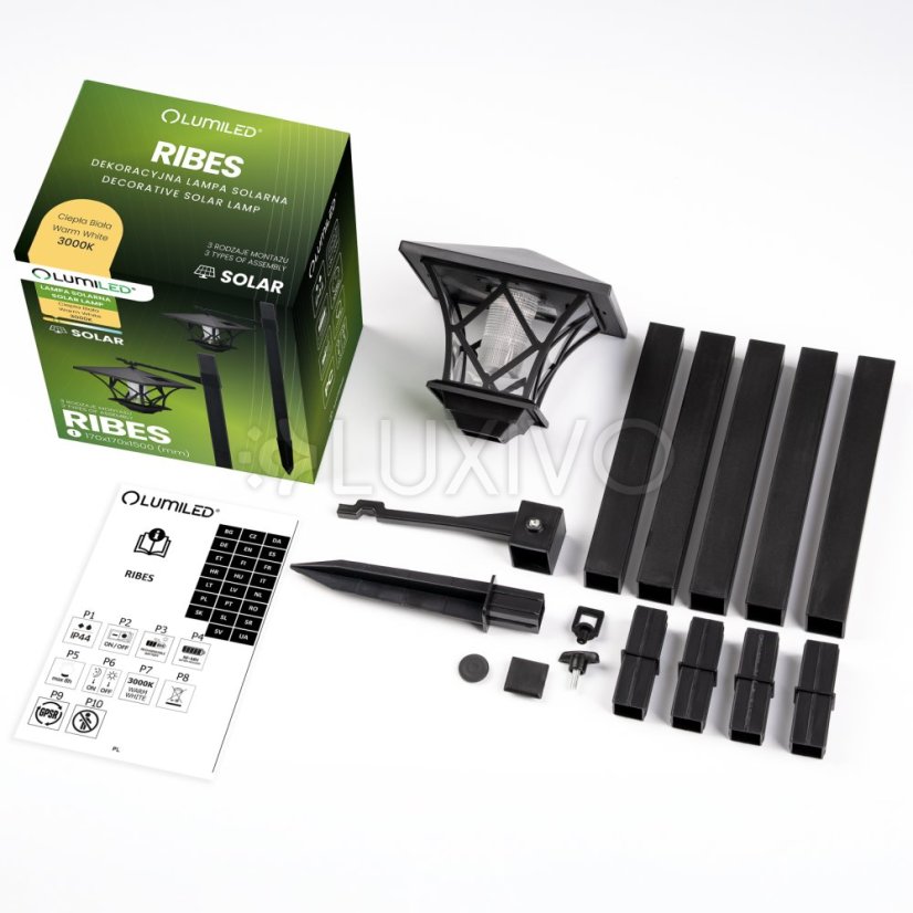 LED RIBES Solárne záhradné lampy Vonkajšia lampa 150cm LUMILED
