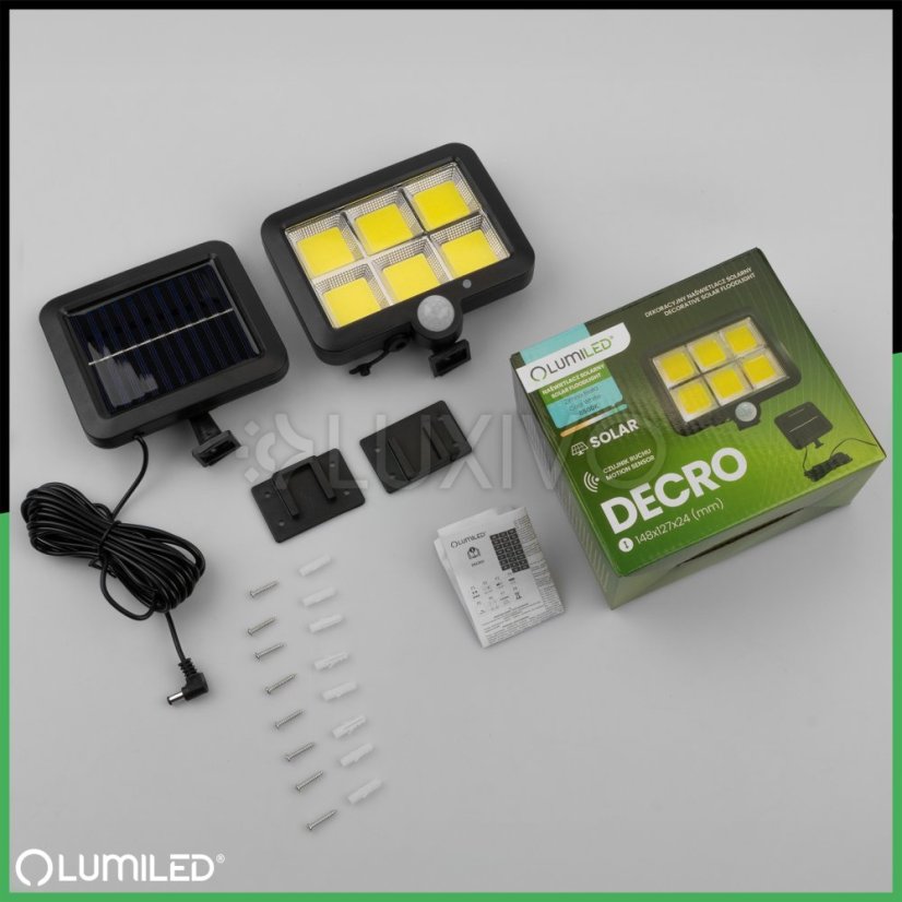 Solárne reflektory LED Halogénová záhradná lampa 6500K IP65 Senzor pohybu a súmraku DECRO LUMILED