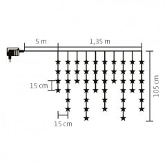 Vianočná led svetelná záclona vnútorná flash - záves - hviezdy - 50led - 1,35m teplá biela