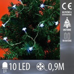 Vianočná led svetelná reťaz vnútorná na batérie s priesvitným káblom - snehové vločky - 10led - 0,9m studená biela