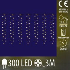 Vianočná led svetelná mikro záclona cluster vonkajšia s časovačom - záves + programy - 300led - 3m teplá biela