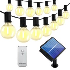 Záhradná solárna girlanda CALLIS - 15m - 30x LED dekoratívne gule - teplá biela - 3000K + ovládač