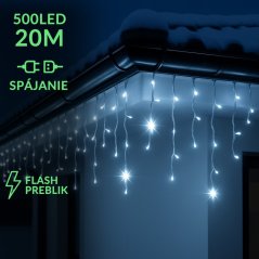 Vianočná led svetelná záclona na spájanie vonkajšia flash - 500led - 20m - modrá / studená biela