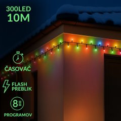 Vianočná led svetelná záclona vonkajšia - programy - časovač - 300led - 10m multicolour