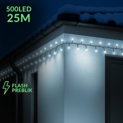 Vianočná led svetelná reťaz vonkajšia FLASH - 500led - 25m - studená biela / studená biela