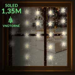 Vianočná led svetelná záclona vnútorná flash - záves - hviezdy - 50led - 1,35m teplá biela