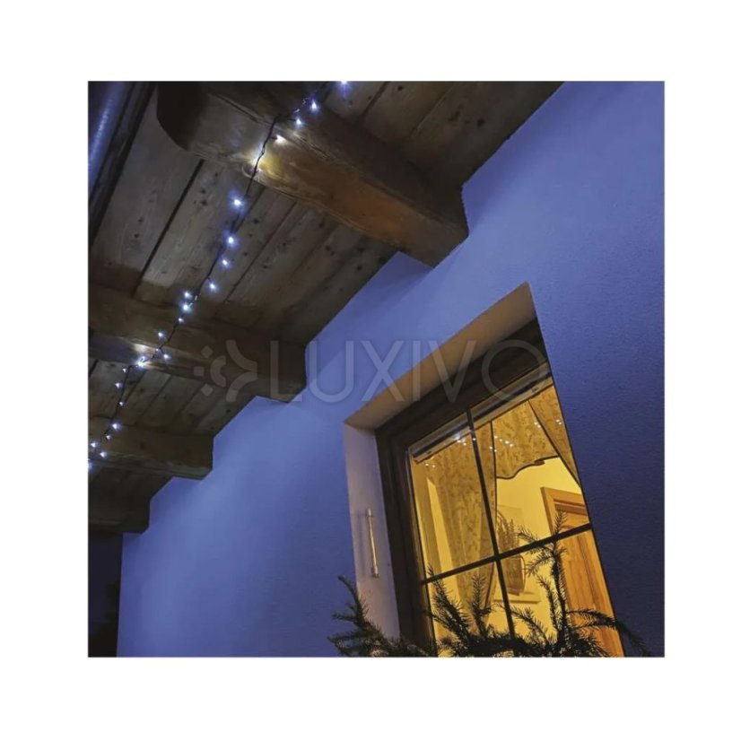 LED vianočná reťaz, 50 m, vonkajšia aj vnútorná, studená biela, programy, časovač