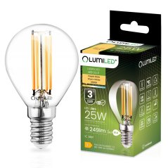 LED žiarovka E14 Ball P45 2W = 25W 249lm 3000K Warm 360° FILAMENT LUMILED