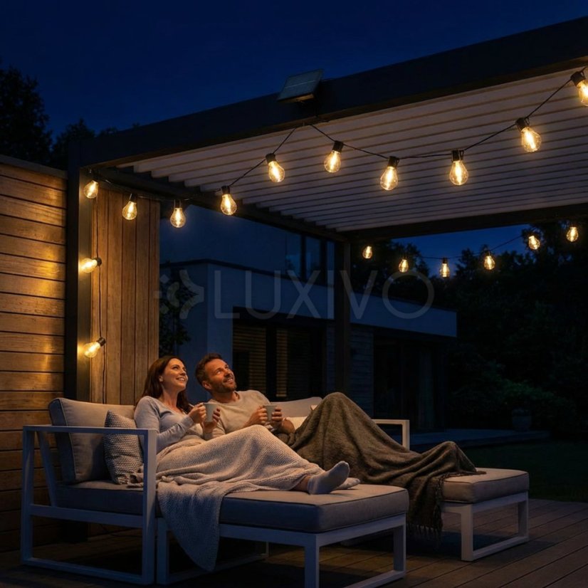 Girlanda solárna záhradná 30x LED dekoratívna žiarovka 10, 7m 2700K teplá LUMILED