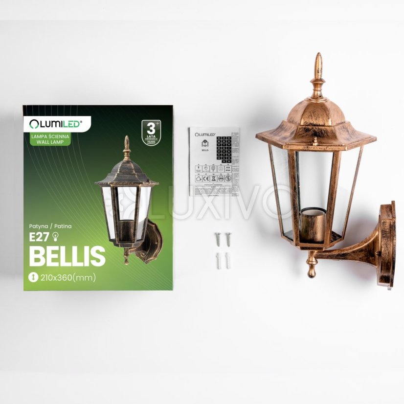 Vonkajšie svietidlo E27 Záhradná nástenná lampa Patina BELLIS LUMILED