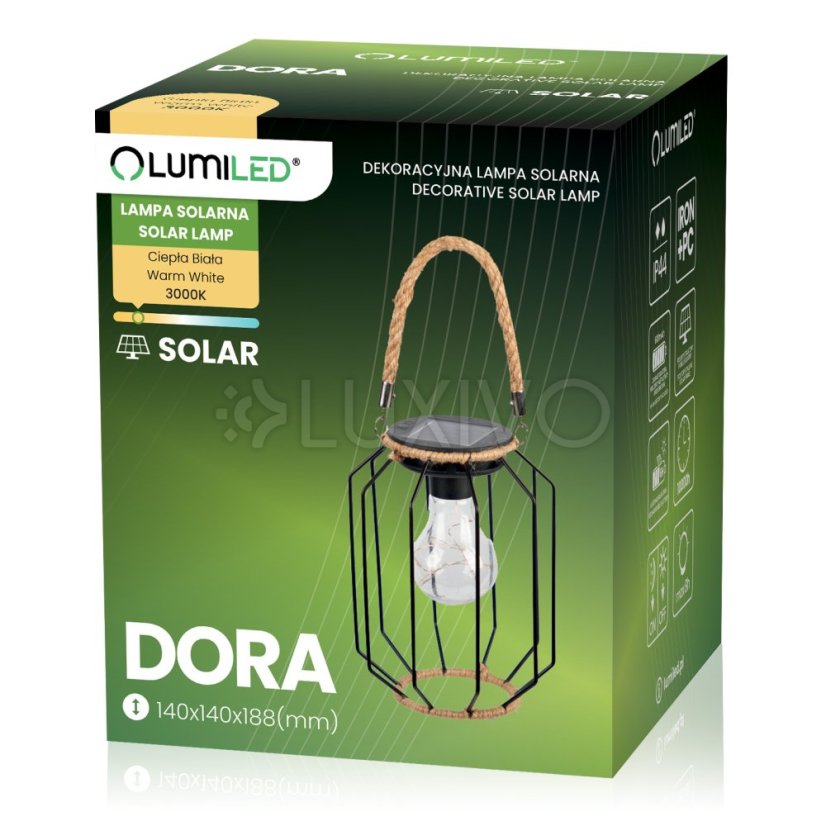 Solárna záhradná lampa LED závesná lampáš DORA IP44 3000K LUMILED