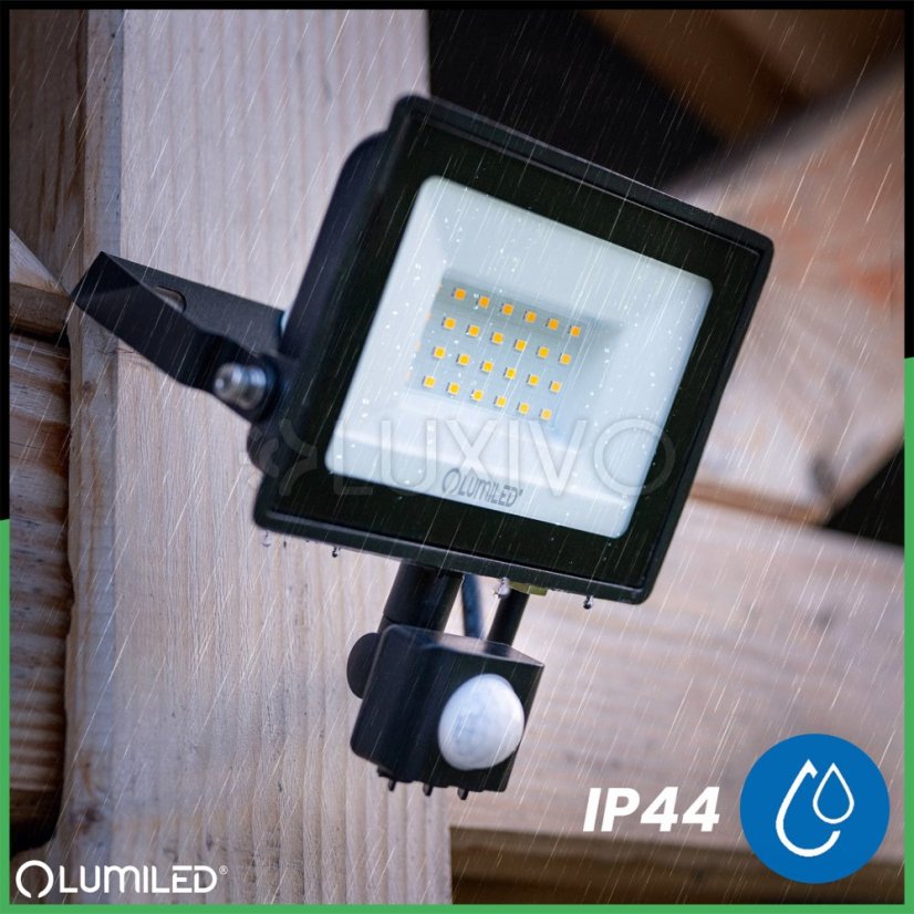 LED reflektor ZUNA2 30W 2700lm 4000K IP44 Black Senzor pohybu LUMILED