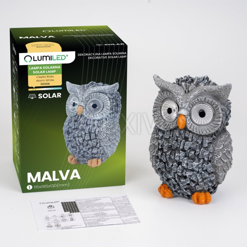 Solárna záhradná lampa LED sova dekoratívna figúrka 3000K MALVA IP44 Lumiled