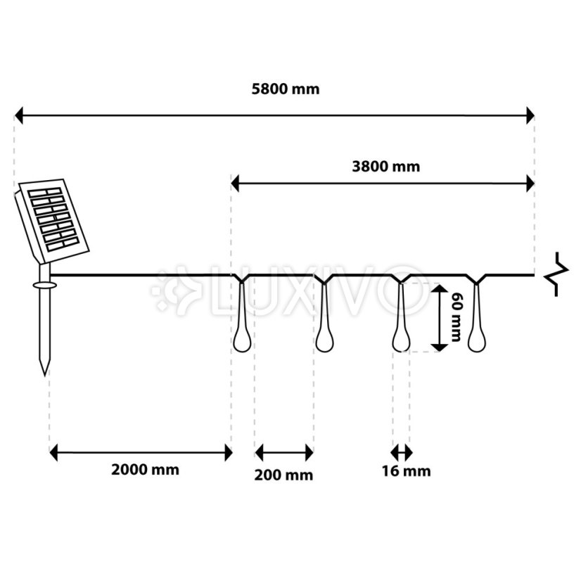 Solárny závesný veniec 20 LED slzičiek záhradná lampa 580 cm sople teplá farba