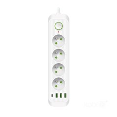 Sieťový predlžovací kábel 3m 4x zásuvka s uzemnením, napájací USB pás ON/OFF biely Connecto Kobi