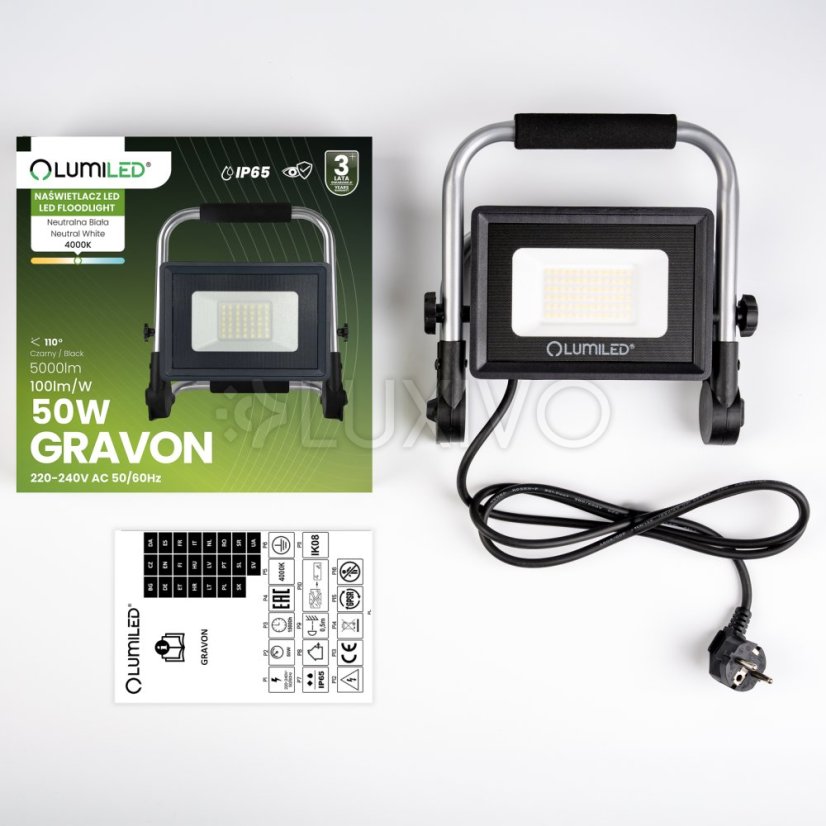 Reflektor LED Halogén lampa prenosná GRAVON 50W 4000K LUMILED