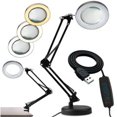 LED stolová lampa 8W CCT kresliarska stolová 3x zväčšovacie sklo lupa LUCA 2 čierna LUMILED