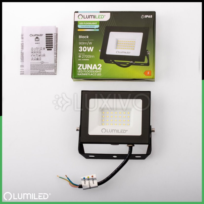 LED reflektor ZUNA2 30W 2700lm 6500K IP65 Black LUMILED
