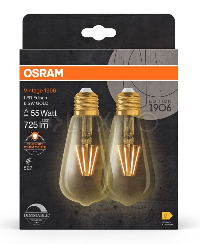 LED žiarovka E27 6,5W 725lm 2400K Warm OSRAM Vintage 1906 Stmievateľná