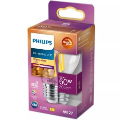 LED žiarovka guľová E27 P45 5,9W = 60W 806lm 2700 teplé vlákno PHILIPS stmievateľné