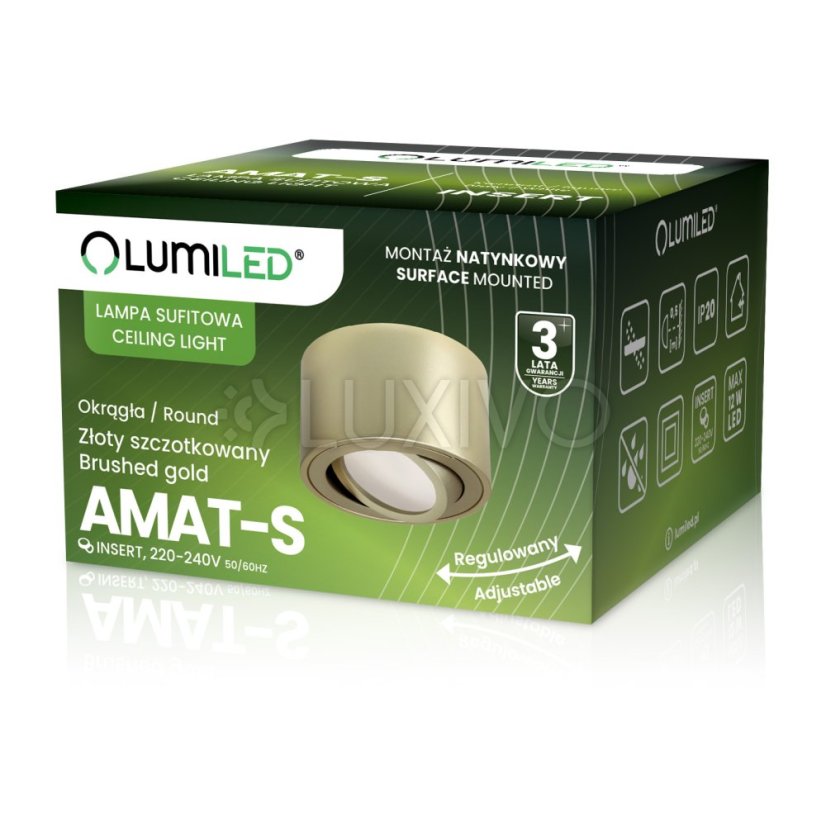 Nástenné halogénové bodové svietidlo rúrkové pohyblivé okrúhle zlaté 50mm AMAT-S