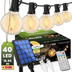 Solárna záhradná girlanda 40x LED ozdobné guľôčky 19, 55m 2700K teplá + diaľkový ovládač CALLIS2 LUMILED