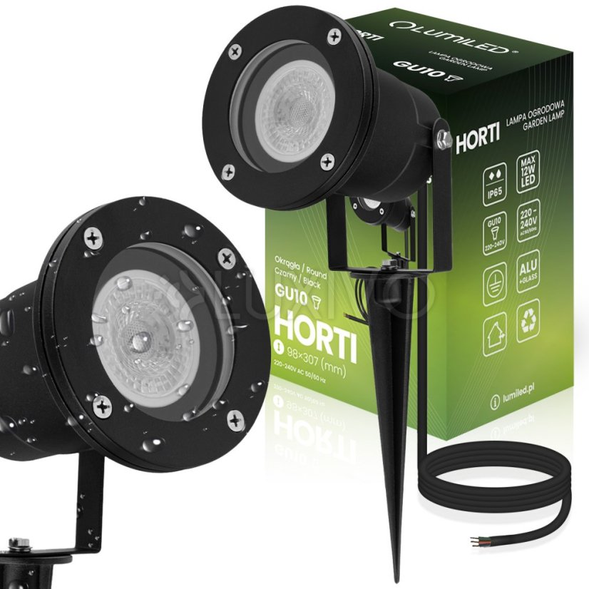 Záhradné svietidlo LED GU10 IP65 WATERPROOFED čierne s 1m káblom HORTI LUMILED