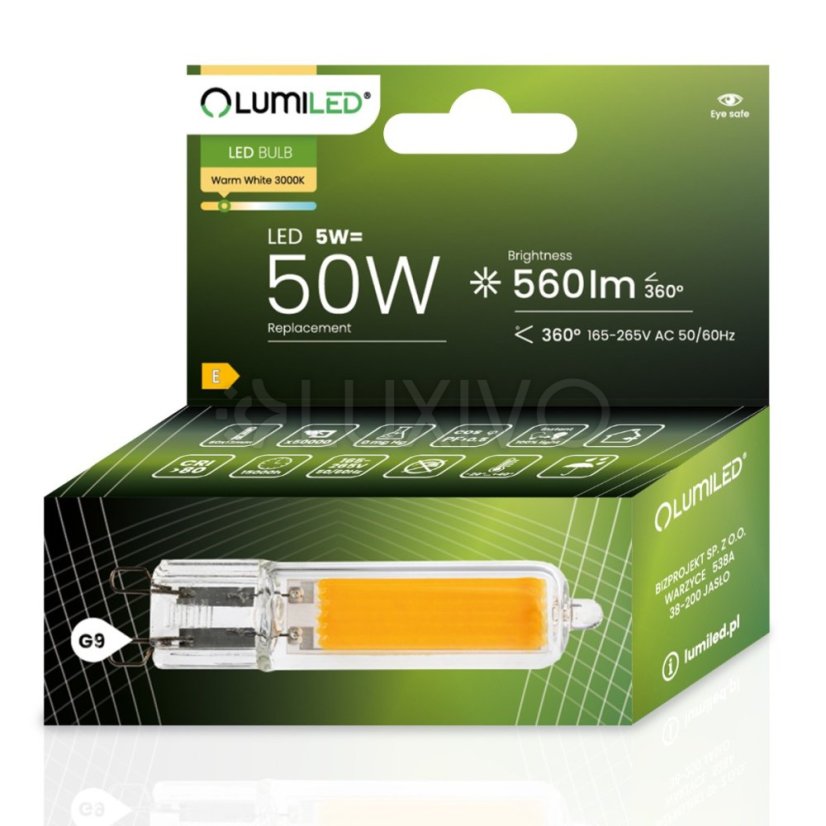 LED žiarovka G9 kapsula 5W = 50W 560lm 3000K Warm 360° LUMILED