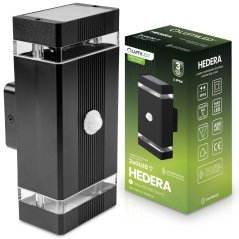 Vonkajšie nástenné svietidlo fasádne hore-dole 2x GU10 čierna snímač pohybu a súmraku IP54 HEDERA LUMILED