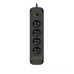 Predlžovací kábel sieťový 3m vypínač On/Off USB 4x zásuvka so zemnením čierny Connecto Kobi