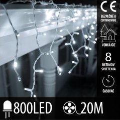 Vianočná led svetelná záclona vonkajšia - programy - časovač + diaľkový ovládač - 800led - 20m studená biela