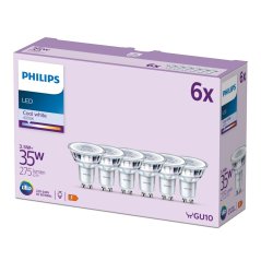 6x LED žiarovka GU10 s reflektorom PAR16 3,5W = 35W 275lm 4000K Neutral 36° EC Multipack Philips